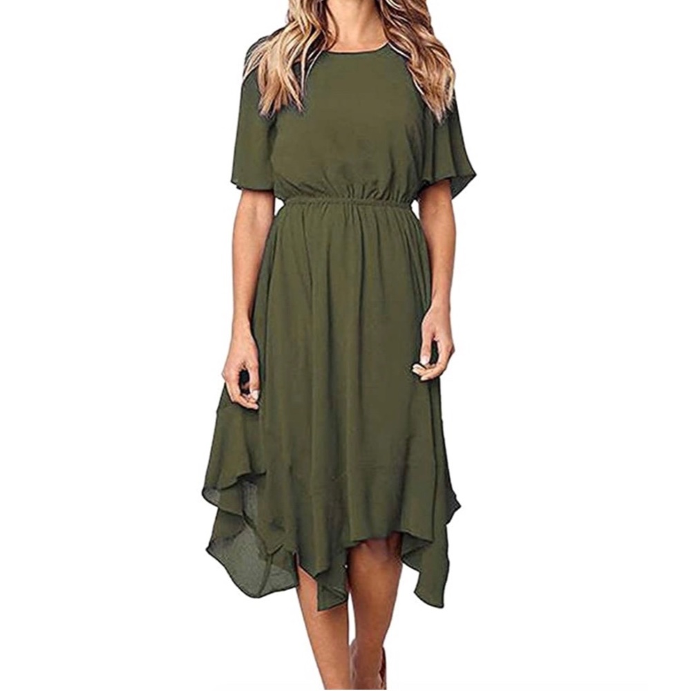 Olive Green Empire Waist Midi Dress